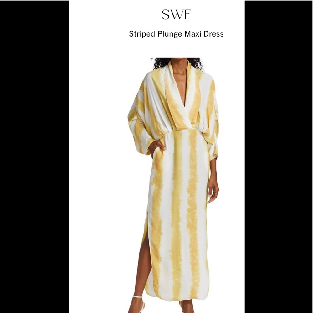 SWF Yellow & White Striped Plunge Maxi Dress